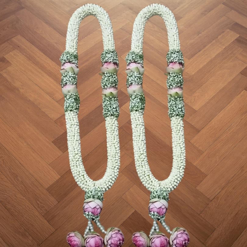 Blush Lotus – Tuberose & Pink Lotus Varmala Pair