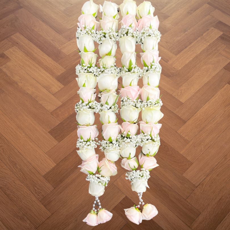 Rose Whisper – White & Blush Rose Varmala Pair