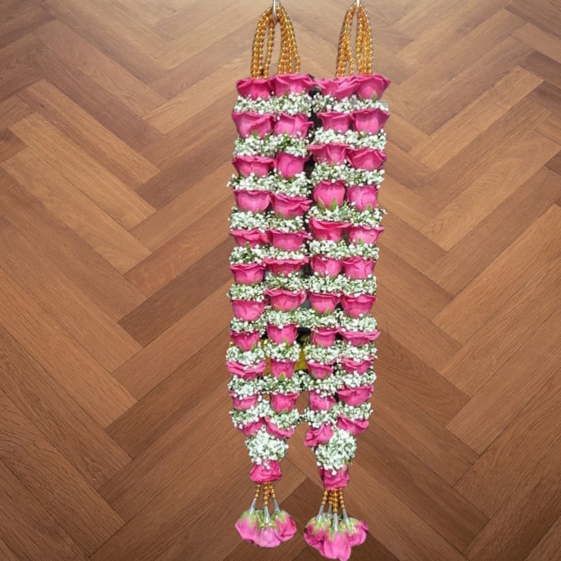 Royal Radiance – Bright Pink Rose Varmala Pair