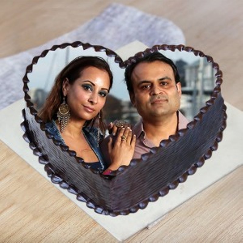 Heart Shape Chocolate Photo Cake