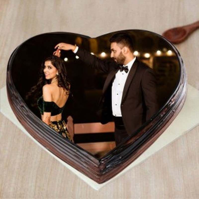 Chocolate Photo Heart shape Cake