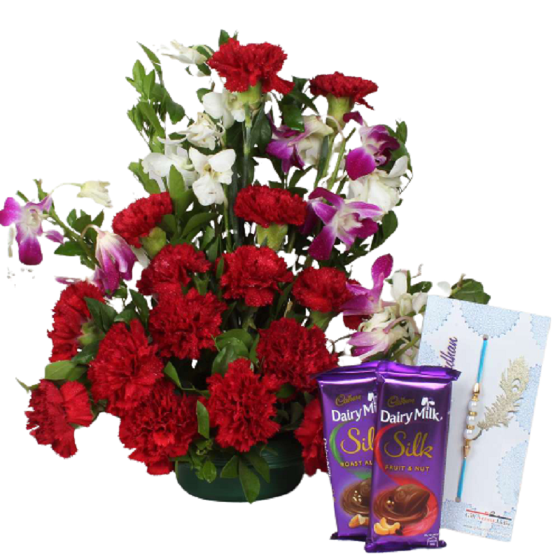 Mix Flowers Arrangement - Silk Chocolate - Rakhi